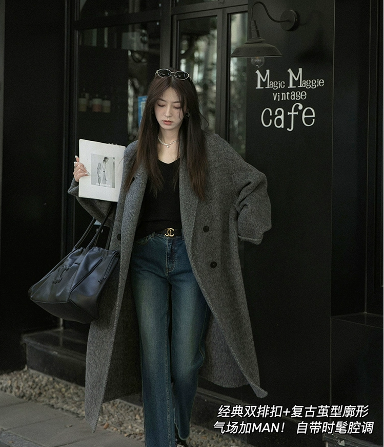 Hot Selling Women Gray Wool Coat Fashionable Winter Warm Alpaca Fur Coat Support Customization