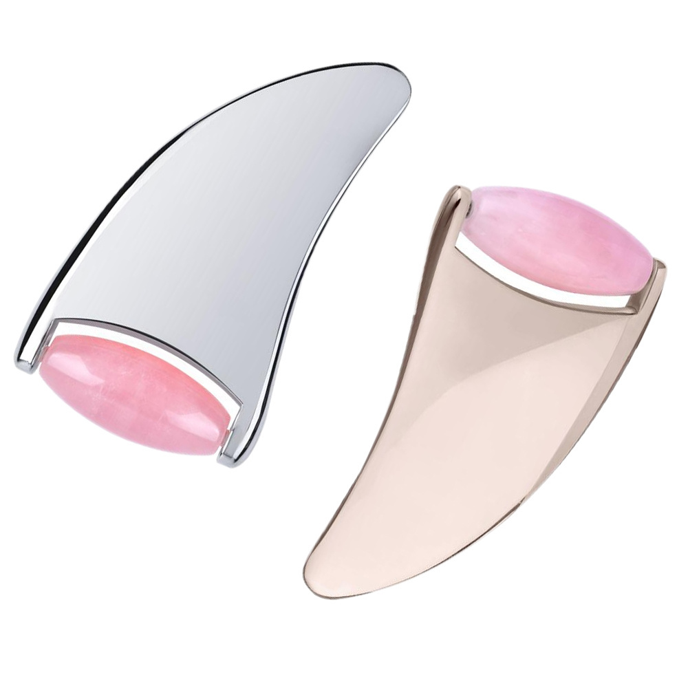 2 in 1 Rose Quartz Jade Roller Stainless Steel Gua Sha Tools Metal Guasha massage Ice Roller Board