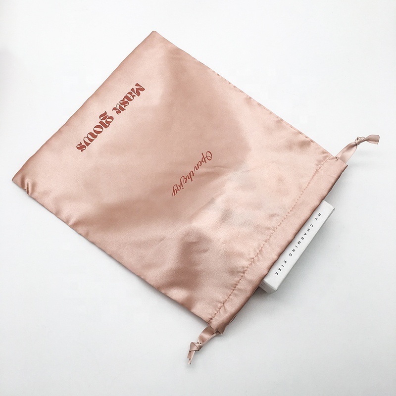 Custom LOGO large satin dust bag wholesale rose gold luxury satin drawstring bag shoes hat cloth satin storage packaging bag