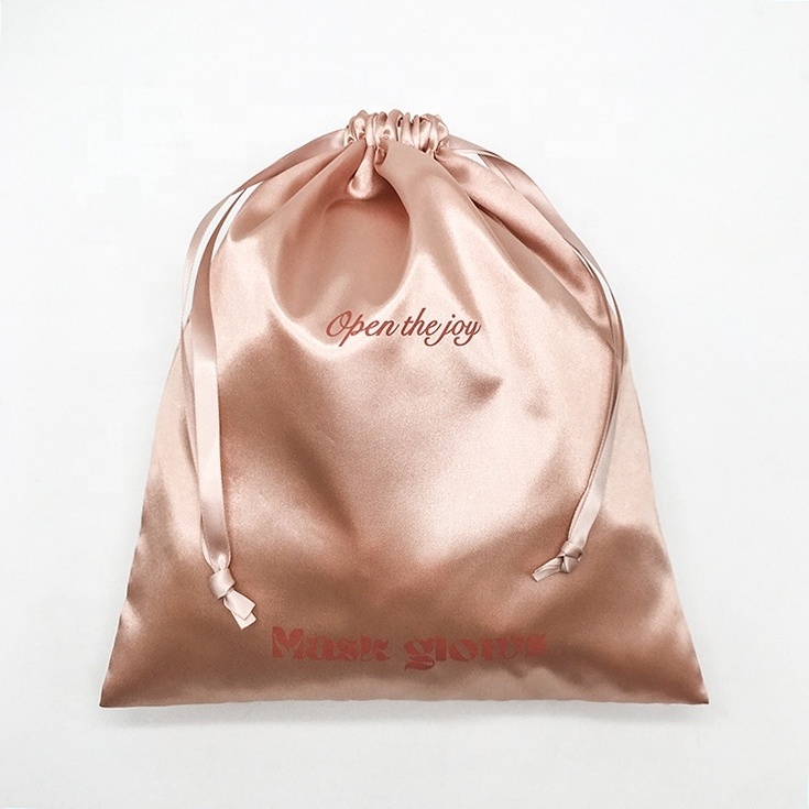 Custom LOGO large satin dust bag wholesale rose gold luxury satin drawstring bag shoes hat cloth satin storage packaging bag