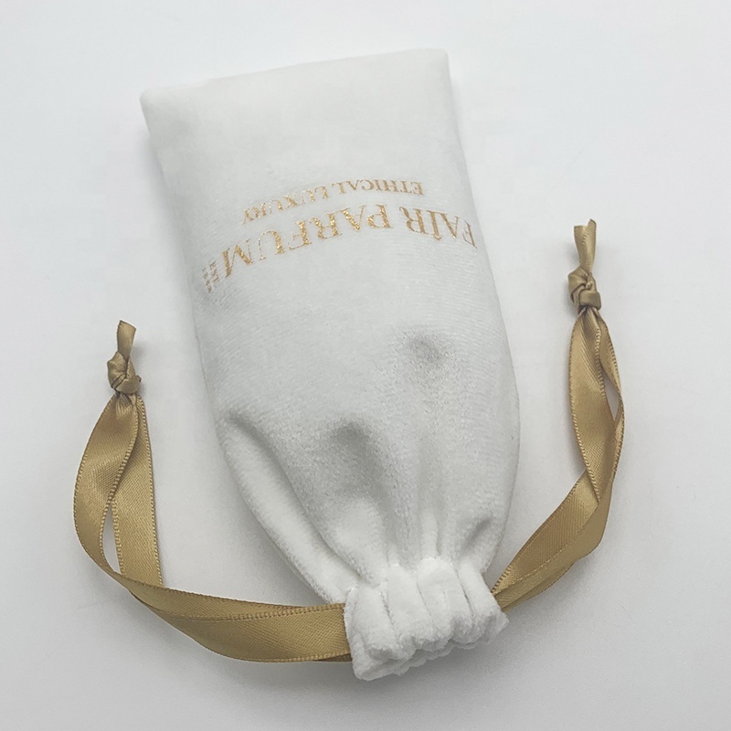 Velvet Drawstring Bag Logo Printing Velvet Perfume Bag Pouch White Gold Screen Printing Woman Clutch Bag for Cosmetics Accept