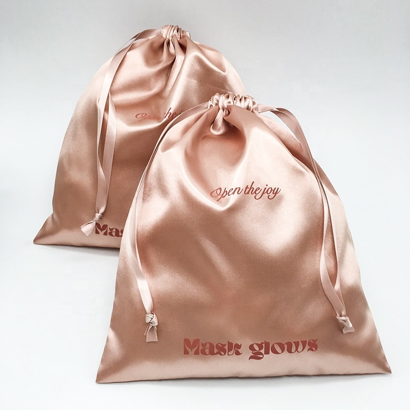 Custom LOGO large satin dust bag wholesale rose gold luxury satin drawstring bag shoes hat cloth satin storage packaging bag