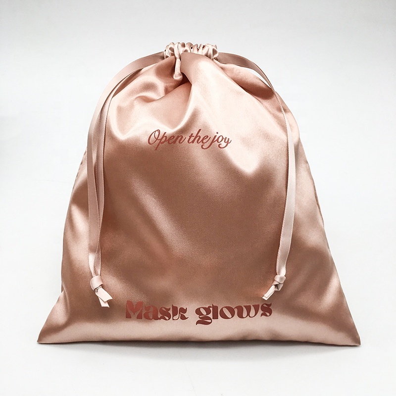 Custom LOGO large satin dust bag wholesale rose gold luxury satin drawstring bag shoes hat cloth satin storage packaging bag