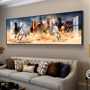 Custom  animal wall art paintings 8 horses painting running Crystal Porcelain Painting with Aluminum Frame for office home decor