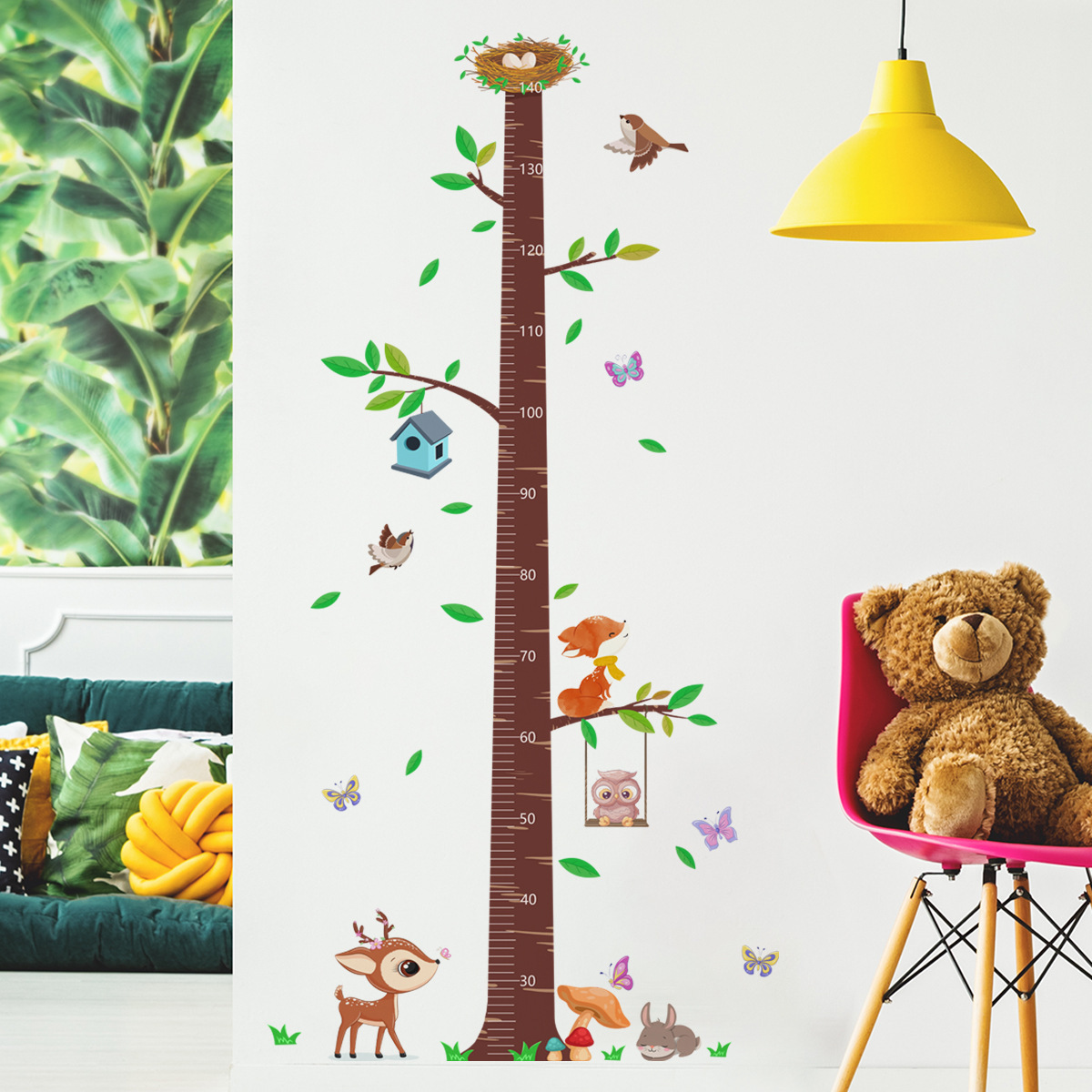 New cartoon animal branch  height sticker wall sticker bedroom children's room decorative wall stickers