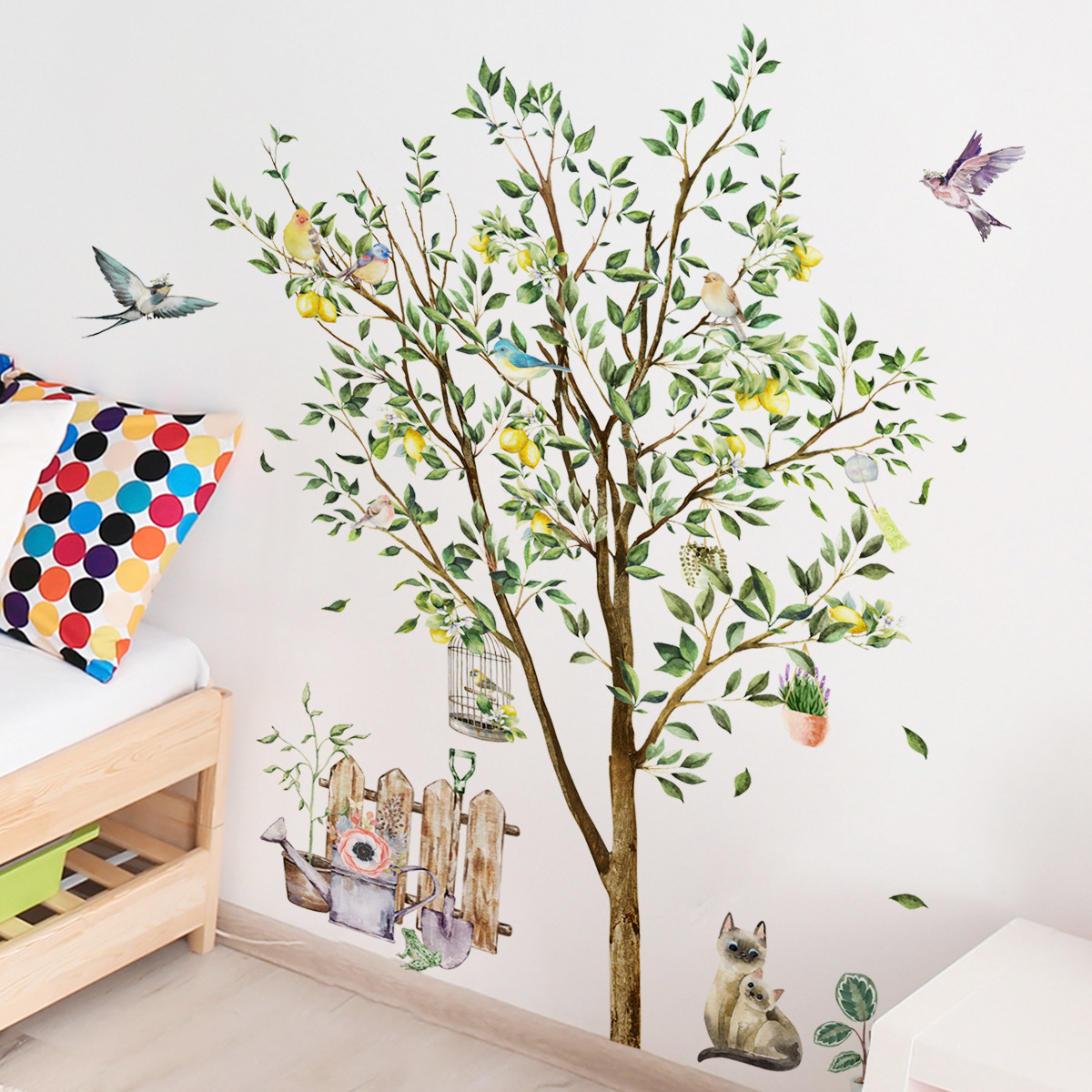 Lemon tree cartoon animal wall stickers children's room decoration wall stickers self-adhesive wholesale wall stickers