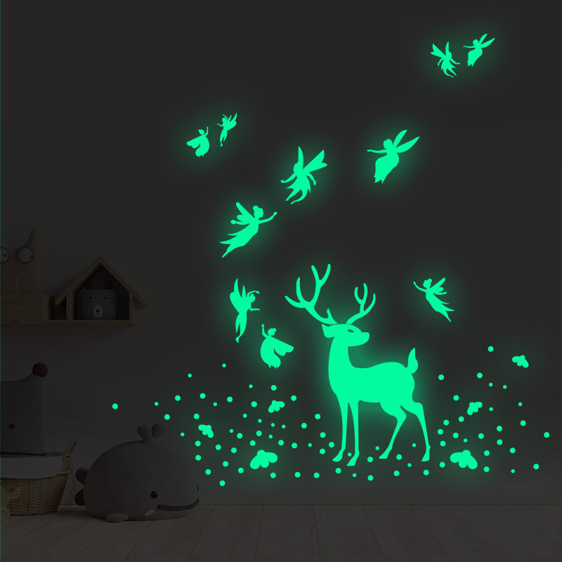 Star deer fairy luminous stickers children's room creative luminous dot wall stickers for  living room bedroom wall decal