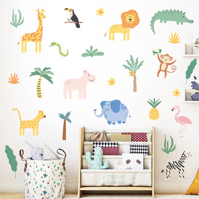 New jungle dinosaur cartoon animal  wall decal sticker baby wall stickers bedroom kindergarten nursery decoration