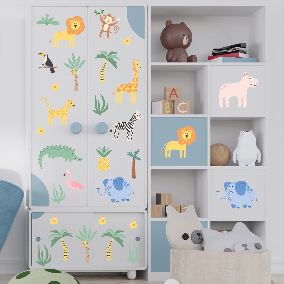 New jungle dinosaur cartoon animal  wall decal sticker baby wall stickers bedroom kindergarten nursery decoration