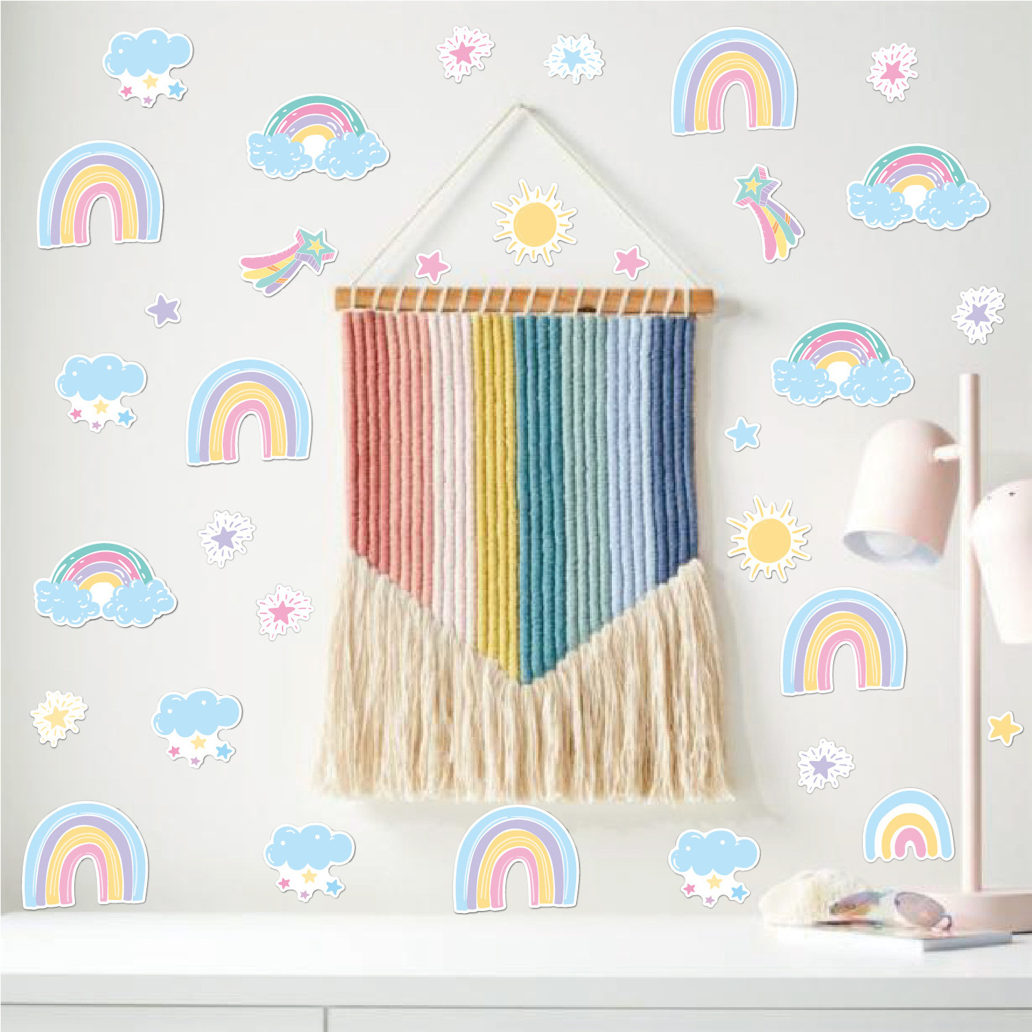 Bohemian cartoon blue Rainbow Wall Sticker Boho Children's Room Nursery Bedroom Decoration Self Sticker