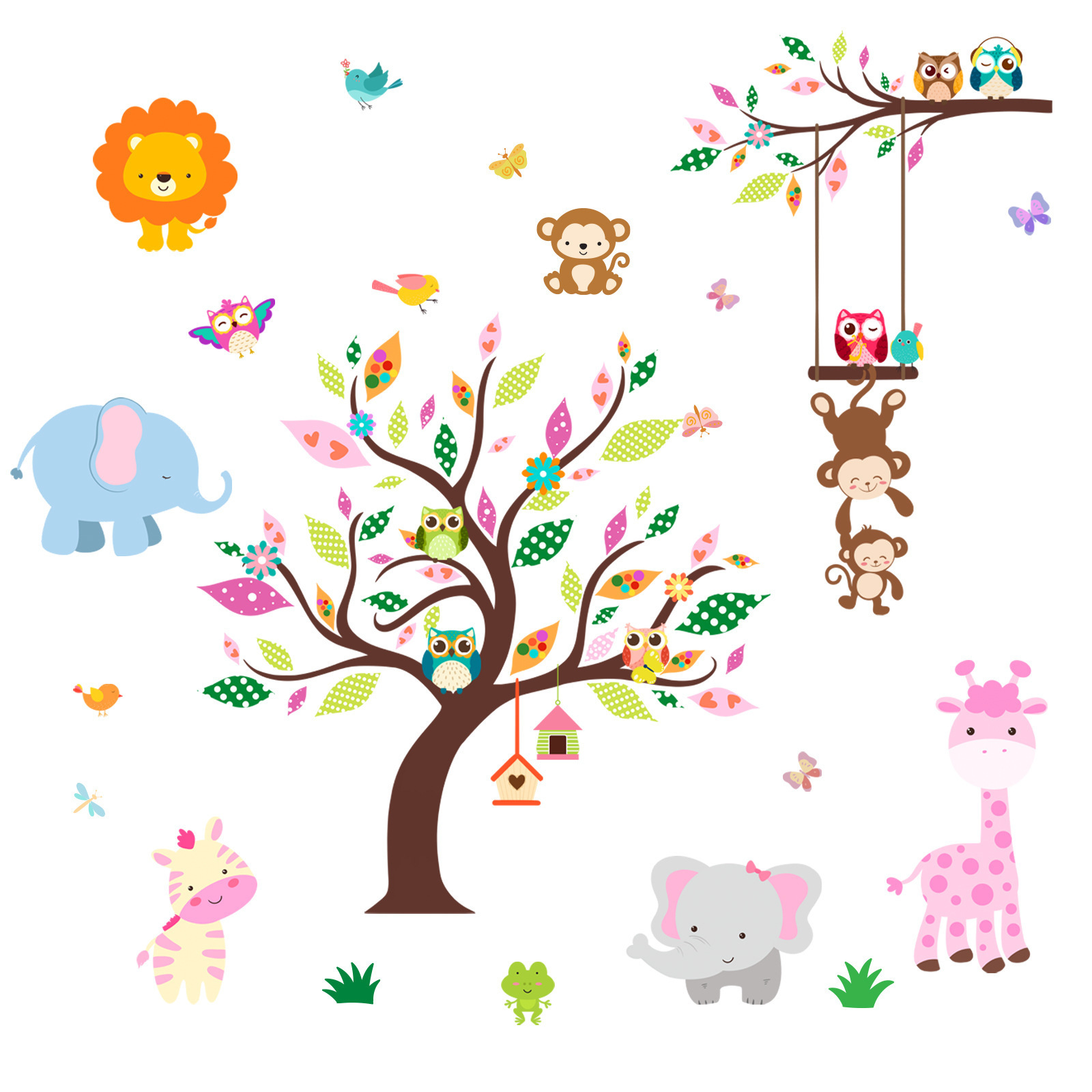 Cartoon Tree Forest Animal Elephant Monkey Giraffe Children's Room Kindergarten Decoration Background sticker for wall