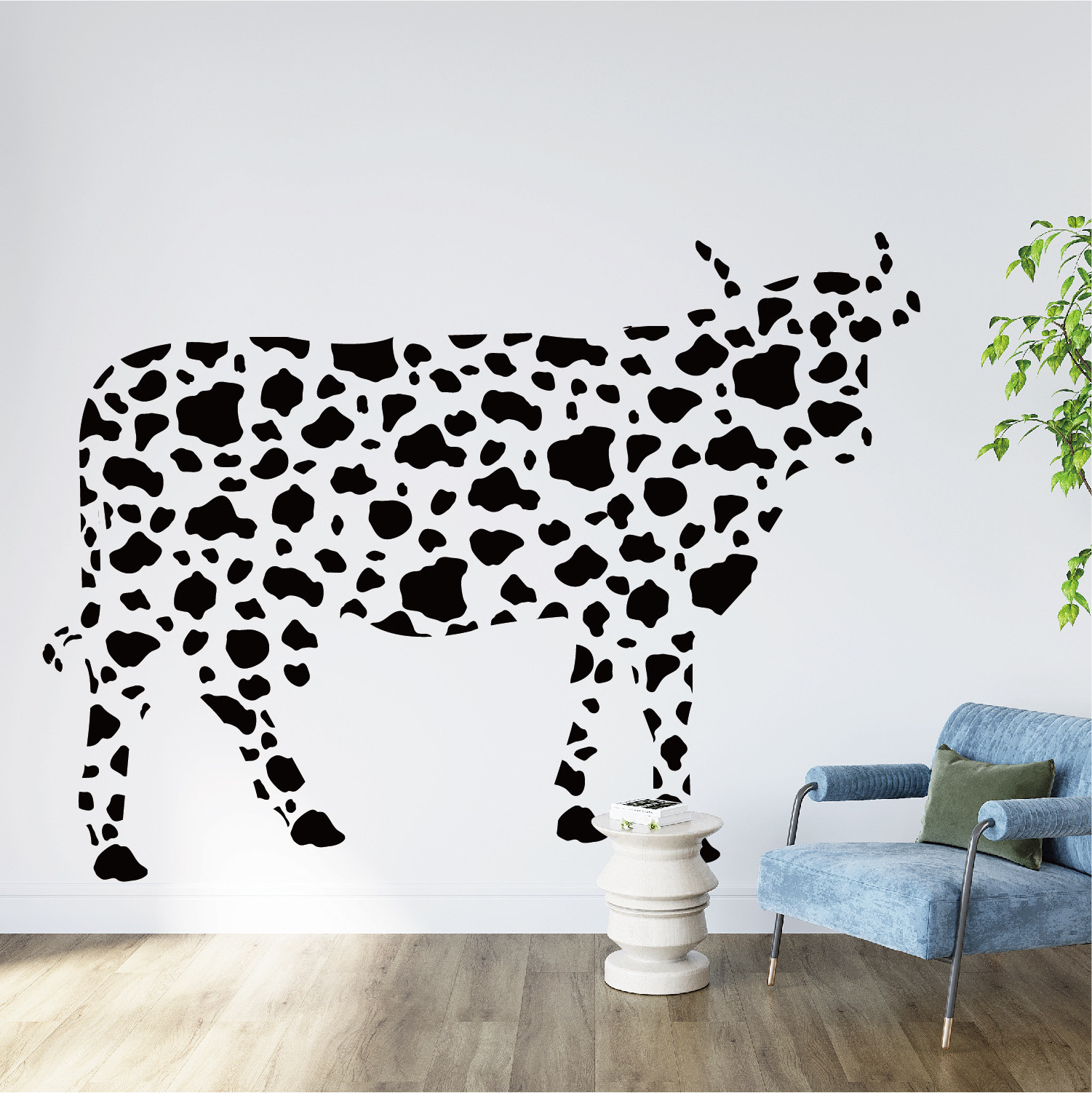 Wholesale Cow pattern wall sticker black geometric abstract children's bedroom home decoration