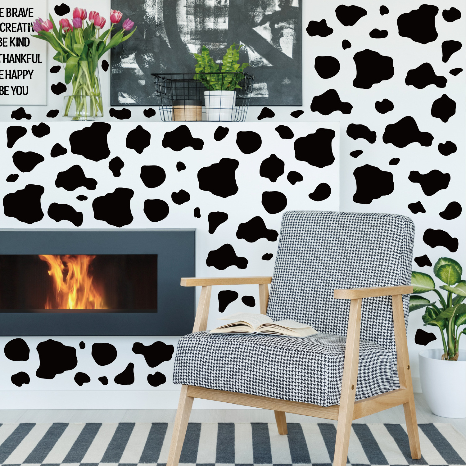 Wholesale Cow pattern wall sticker black geometric abstract children's bedroom home decoration