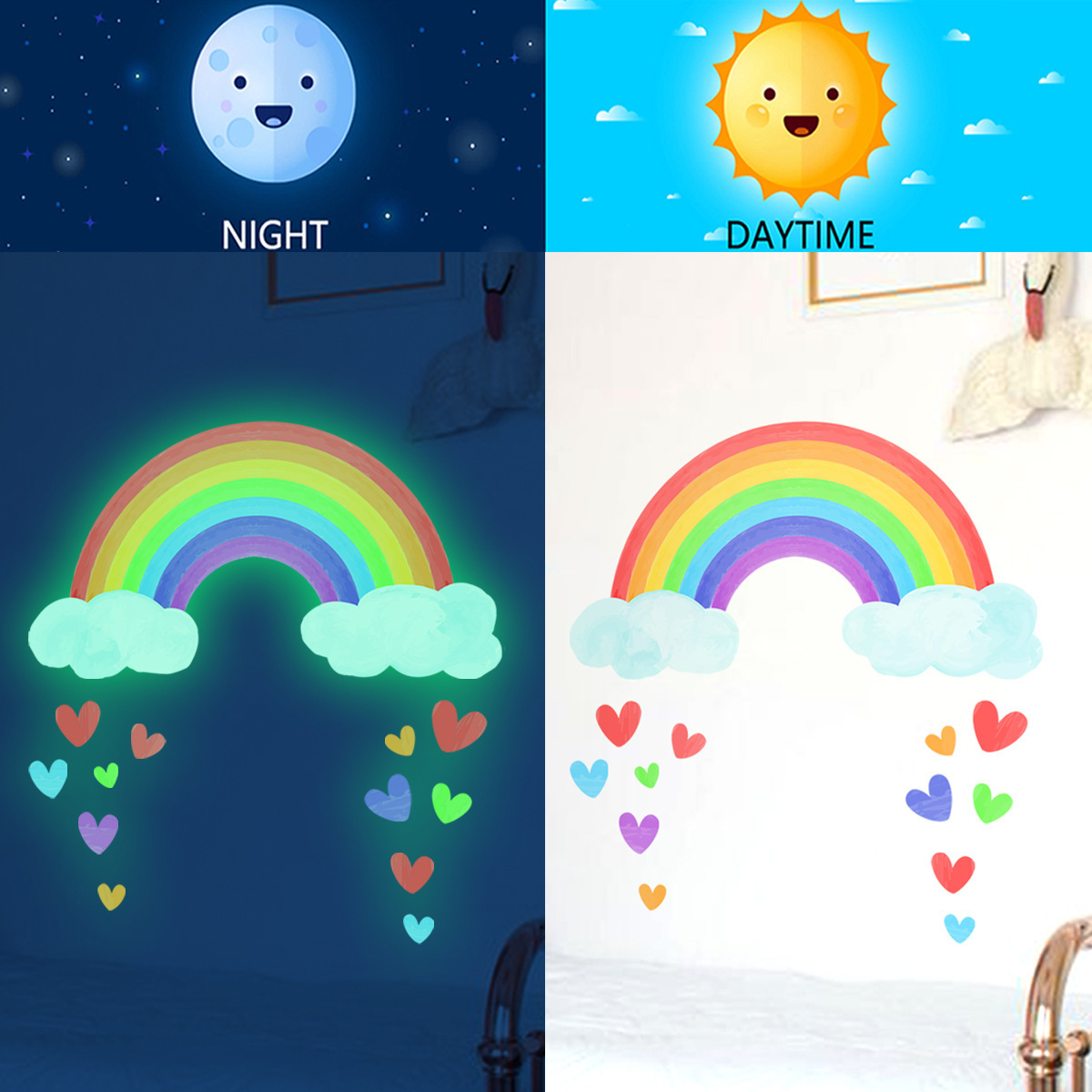 DIY Decorative Rainbow dots wall sticker children room  removable luminous wall decal