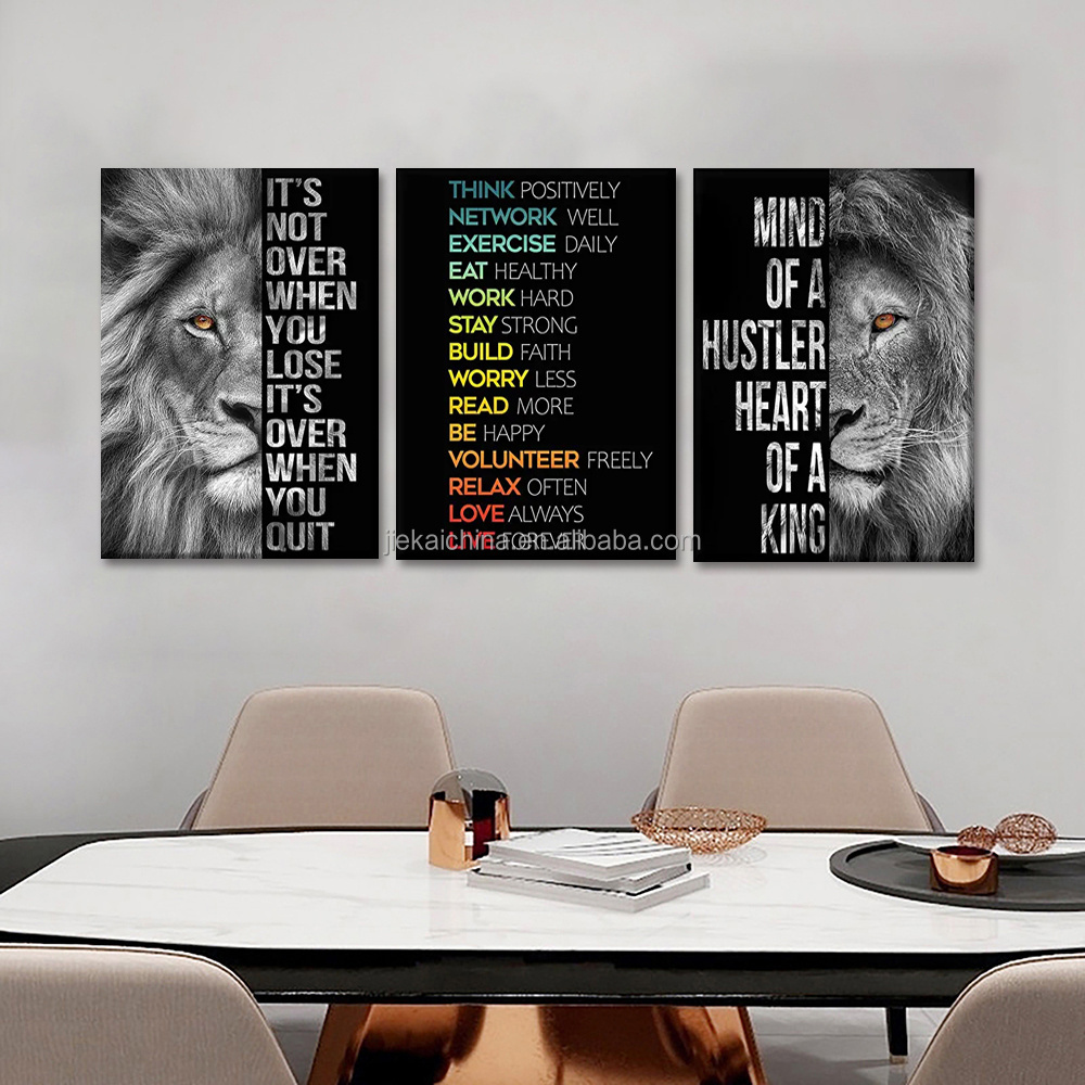 Inspirational Quotes Pictures Frame Picture Poster Lion Animal Print Wood Motivational Canvas Wall Art For Home Decor