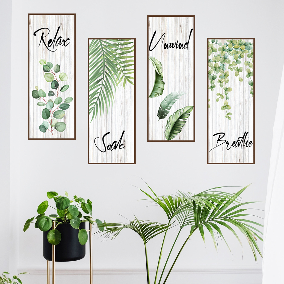 Wholesale green plant leaves English wall stickers for home decoration  self-adhesive wall stickers