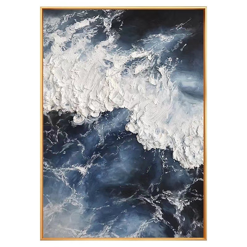 Hand painted texture  decorative abstract seascape oil painting  wall art for modern  Light luxury home office and hotel decor