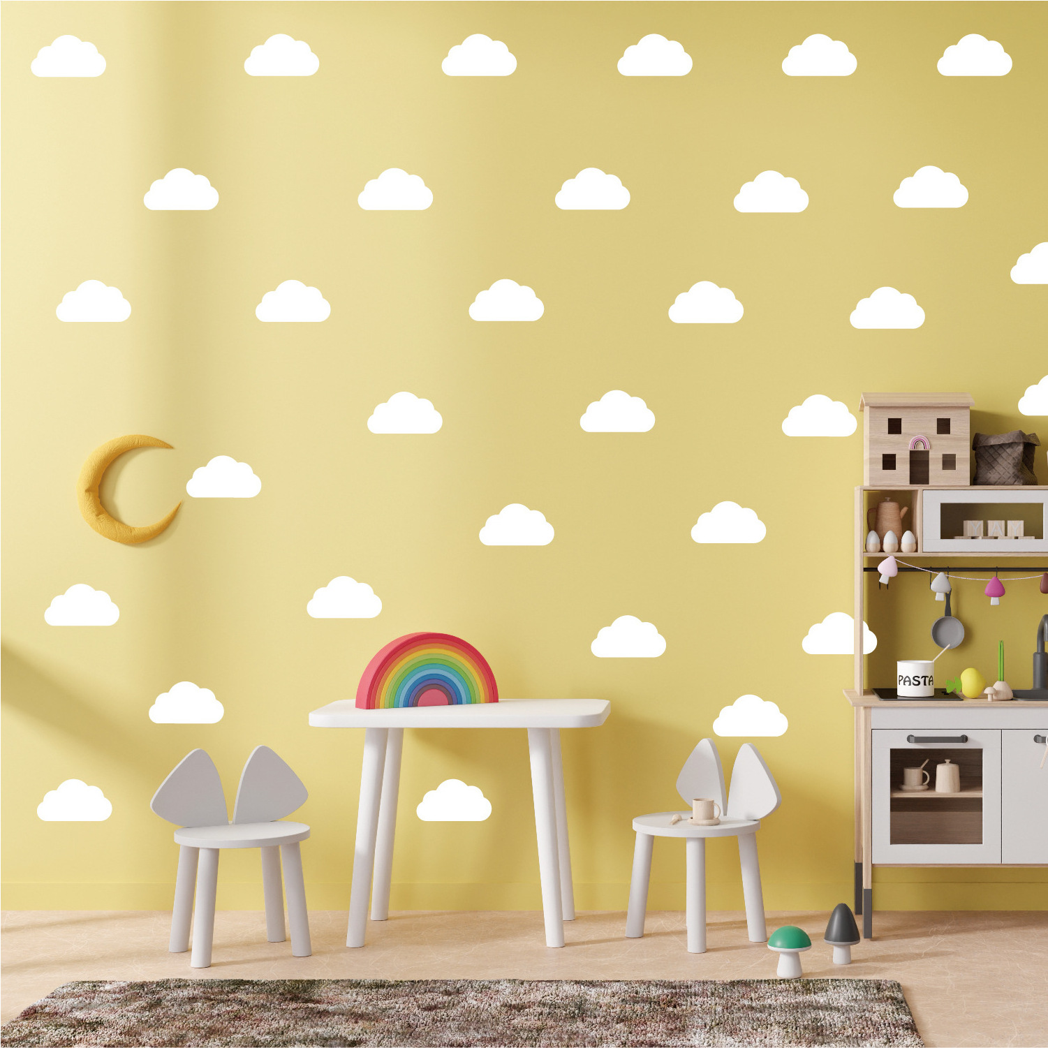 White Cloud Wall Decal Cartoon Bohemian Style Self adhesive Bedroom Wall Decal Kindergarten Children's Room  Wall Decor