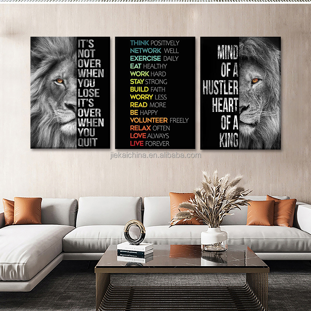 Inspirational Quotes Pictures Frame Picture Poster Lion Animal Print Wood Motivational Canvas Wall Art For Home Decor