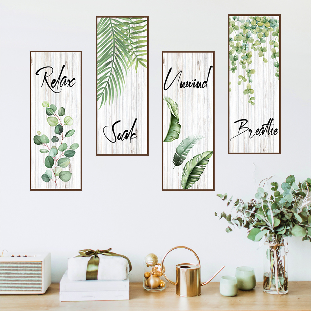 Wholesale green plant leaves English wall stickers for home decoration  self-adhesive wall stickers