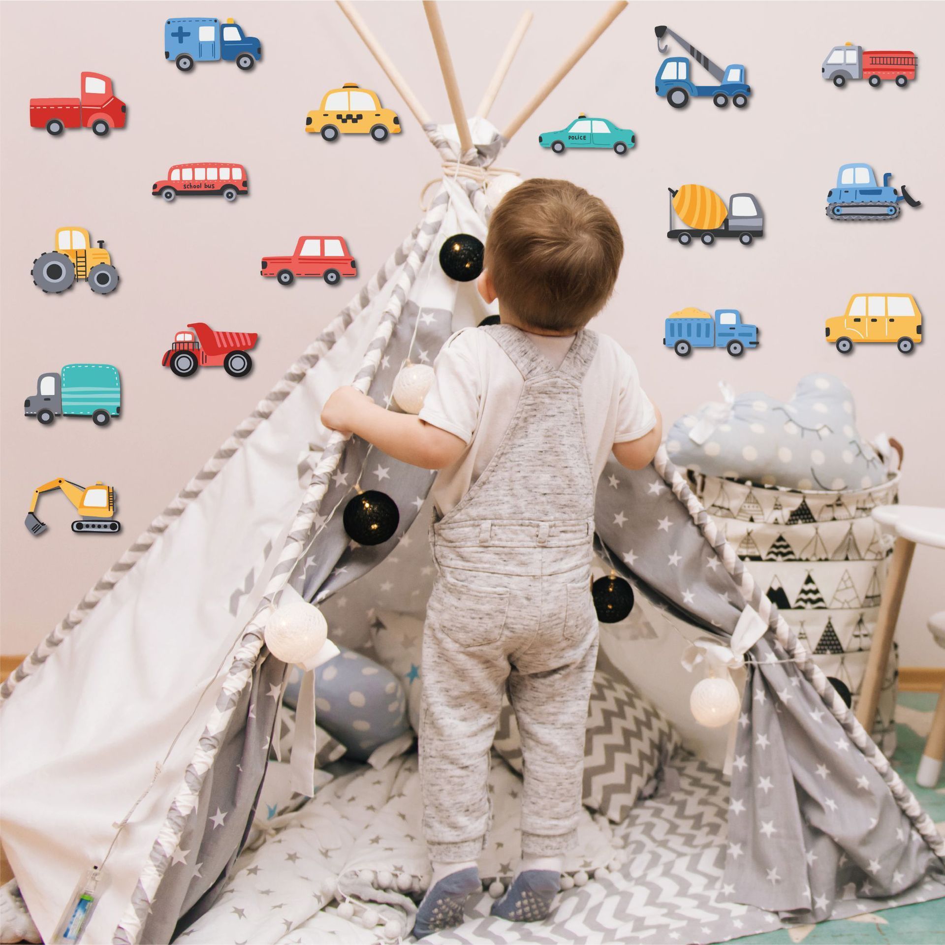 New Cartoon Car Wall Decal Transportation Vehicle Self adhesive Bedroom Boys Kindergarten Wall Decoration kids Room Wall Decor