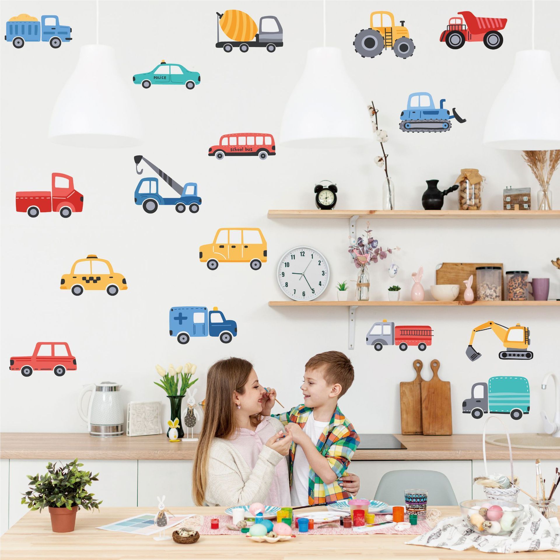 New Cartoon Car Wall Decal Transportation Vehicle Self adhesive Bedroom Boys Kindergarten Wall Decoration kids Room Wall Decor