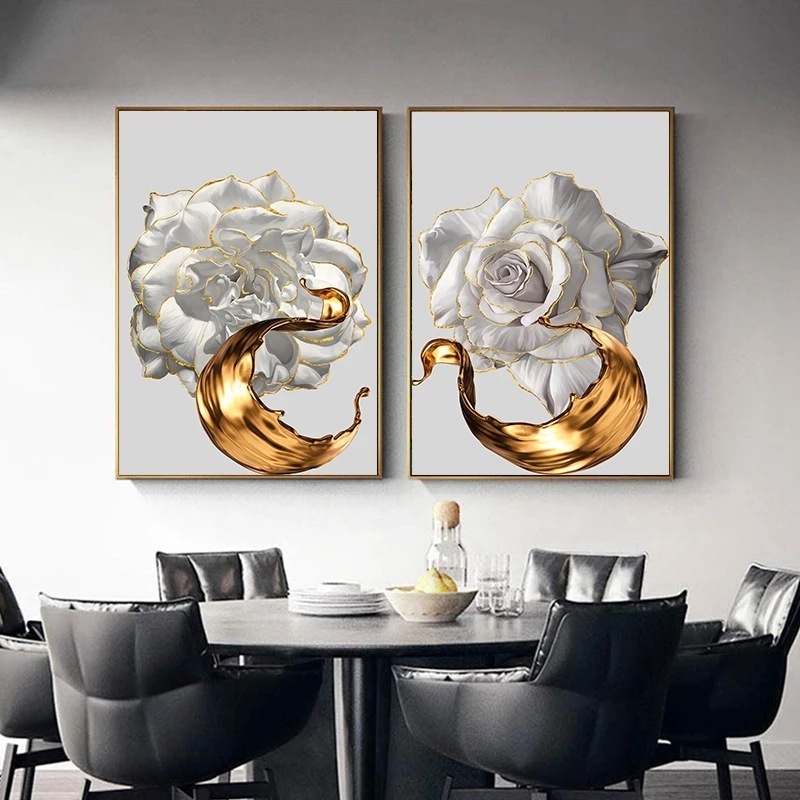 Custom white rose flower paintings  wall arts Crystal porcelain frame artwork wall painting other accessories for home decor