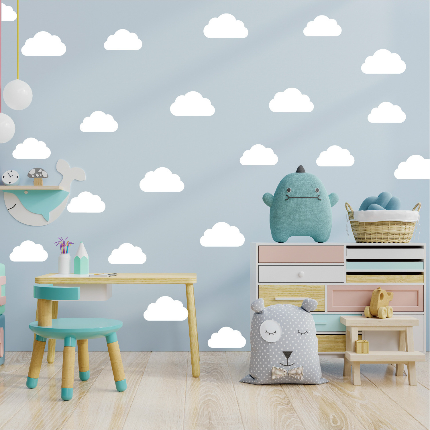 White Cloud Wall Decal Cartoon Bohemian Style Self adhesive Bedroom Wall Decal Kindergarten Children's Room  Wall Decor