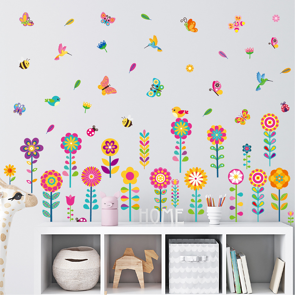 Hot sale Amazon flower butterfly hummingbird removable wall sticker for  kids room kindergarten classroom decoration