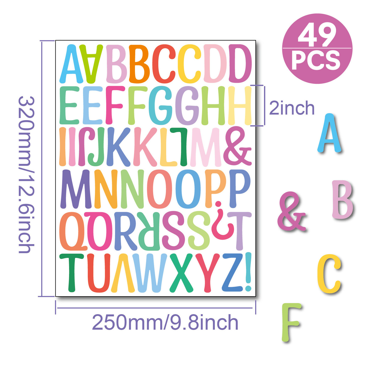 10 Sheets 2 inch Self Adhesive DIY Vinyl colorful Letter Number Stickers Kit Alphabet Decals for Sign Kitchen Door wall