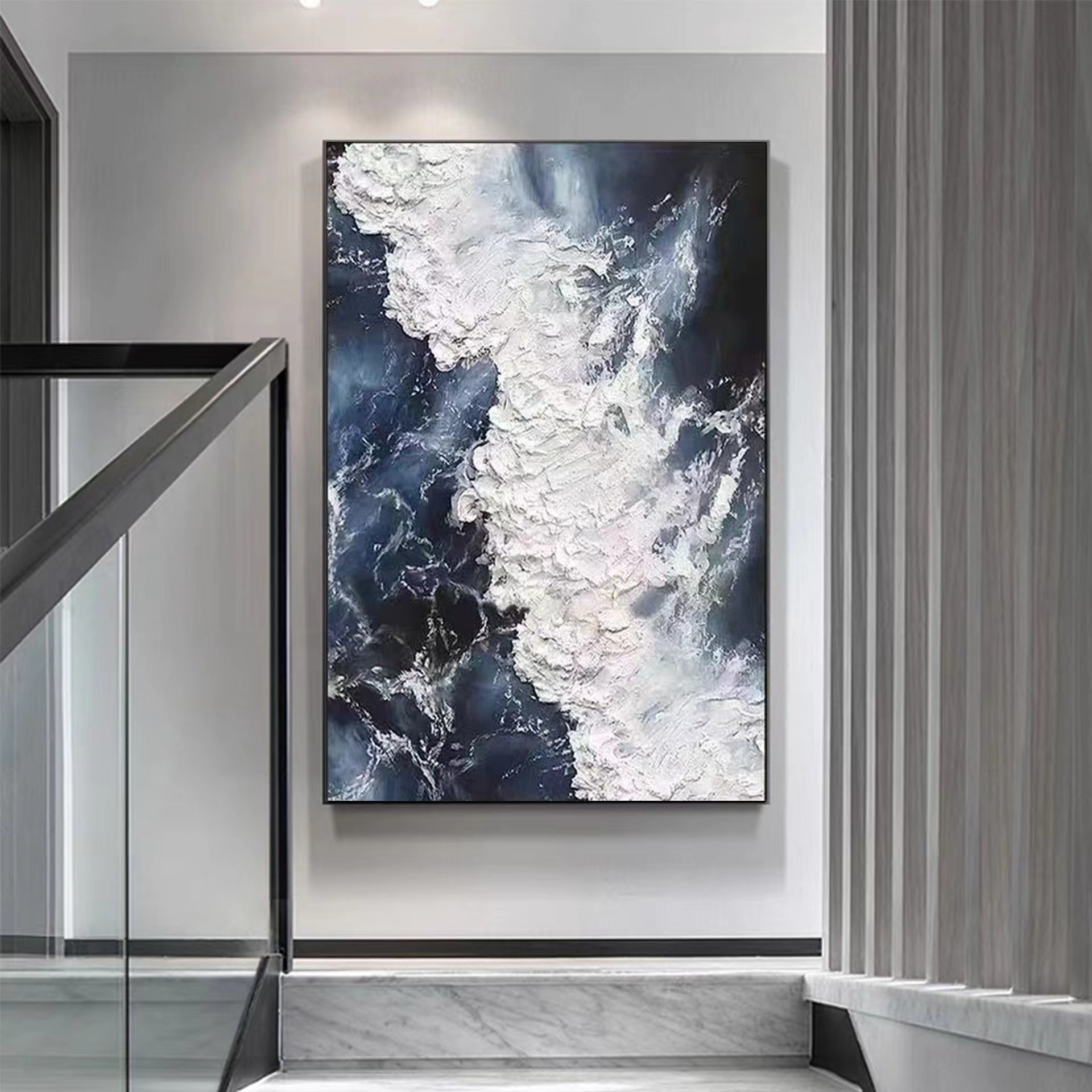 Hand painted texture  decorative abstract seascape oil painting  wall art for modern  Light luxury home office and hotel decor