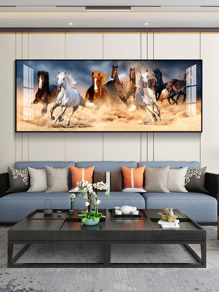 Custom  animal wall art paintings 8 horses painting running Crystal Porcelain Painting with Aluminum Frame for office home decor