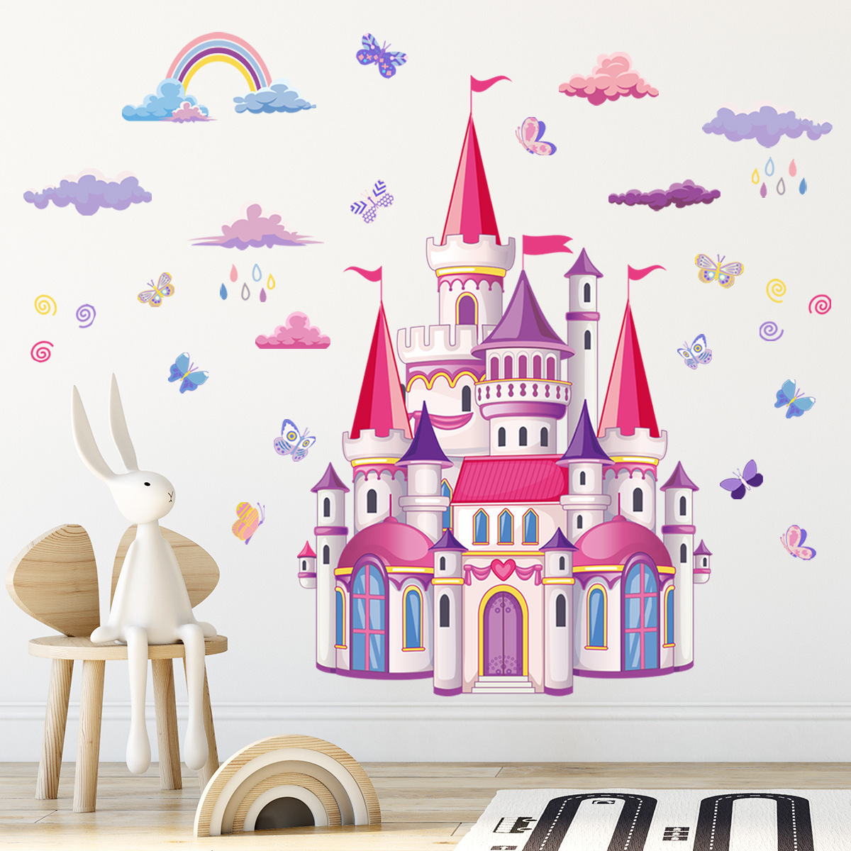 wholesale Cartoon Castle Creative Fantasy Fairy Tale Wall Decal Kindergarten baby Room Background Wall Decoration