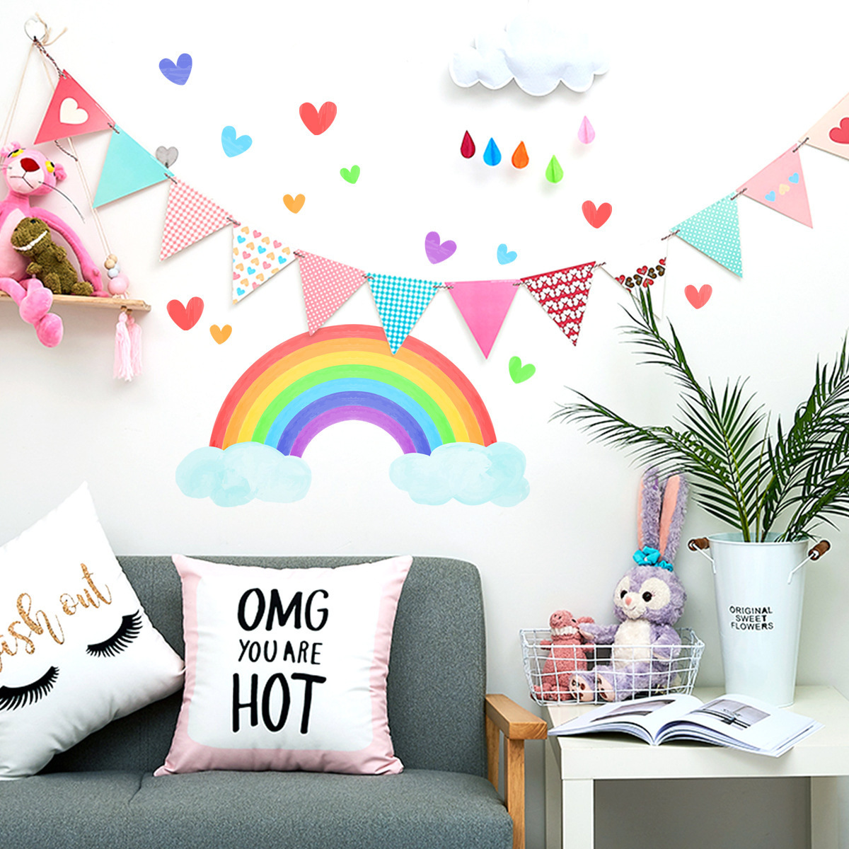 DIY Decorative Rainbow dots wall sticker children room  removable luminous wall decal