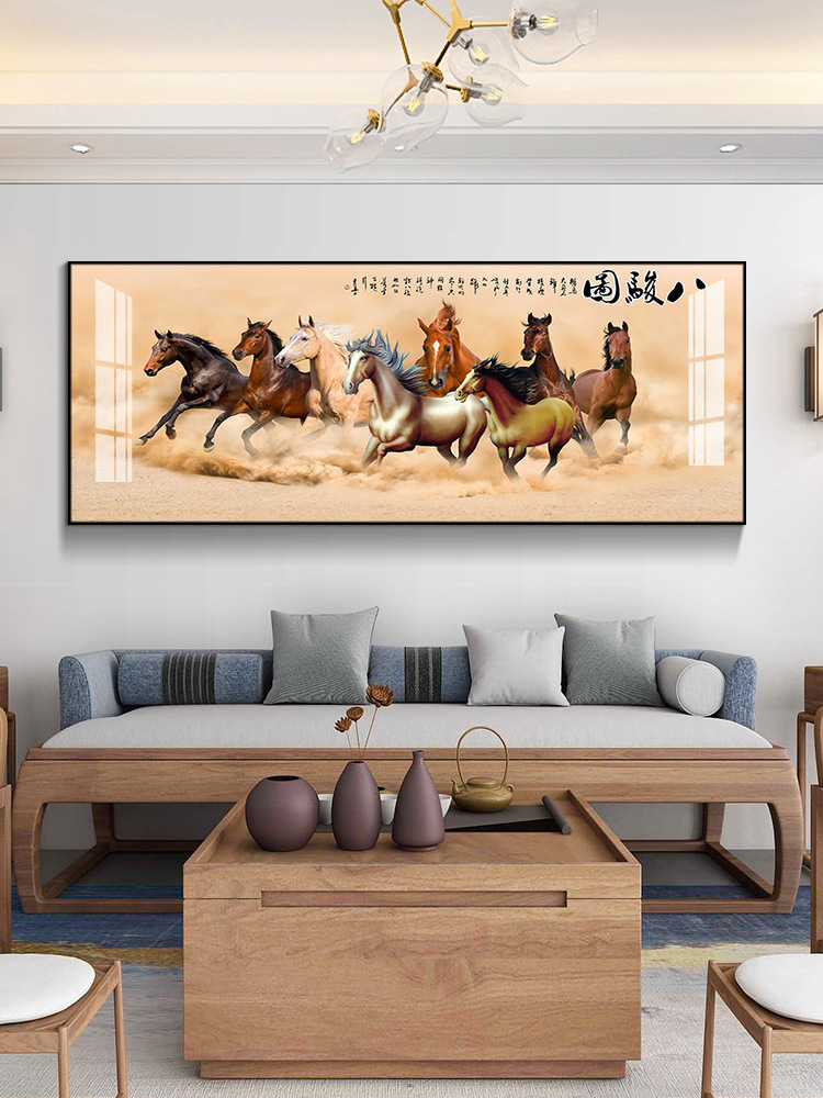 Custom  animal wall art paintings 8 horses painting running Crystal Porcelain Painting with Aluminum Frame for office home decor