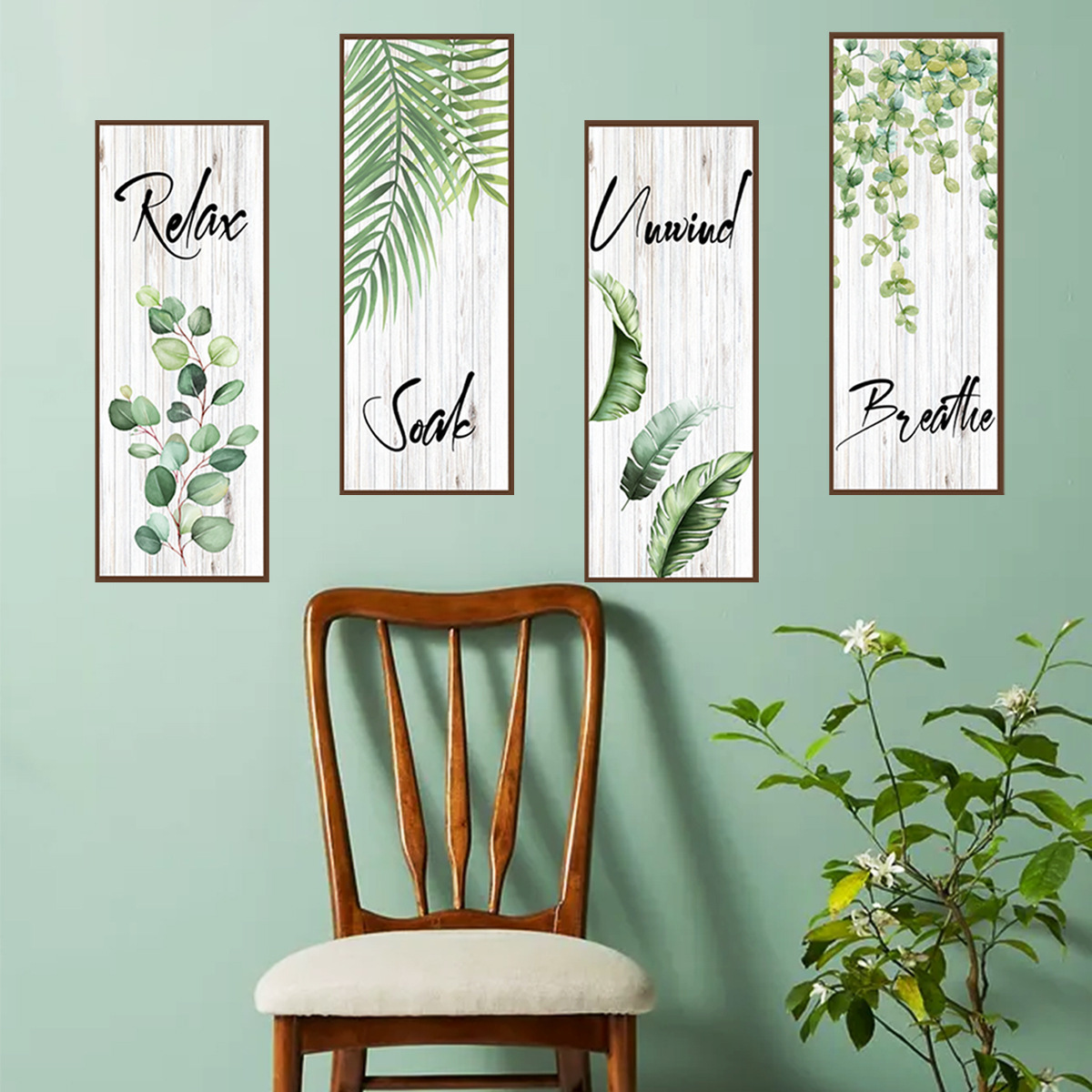 Wholesale green plant leaves English wall stickers for home decoration  self-adhesive wall stickers