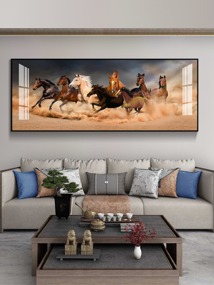 Custom  animal wall art paintings 8 horses painting running Crystal Porcelain Painting with Aluminum Frame for office home decor