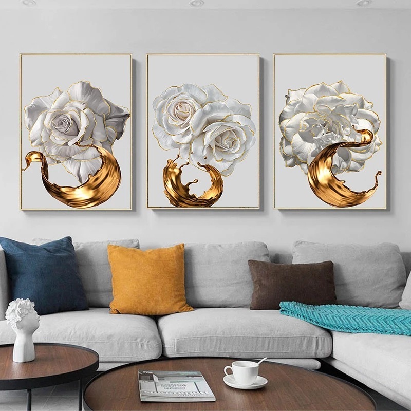 Custom white rose flower paintings  wall arts Crystal porcelain frame artwork wall painting other accessories for home decor