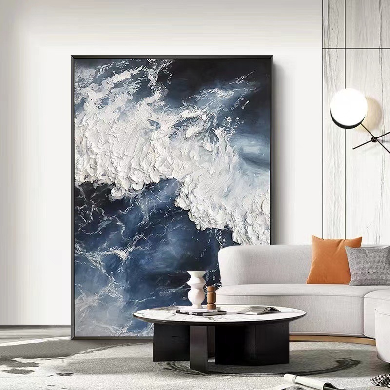 Hand painted texture  decorative abstract seascape oil painting  wall art for modern  Light luxury home office and hotel decor