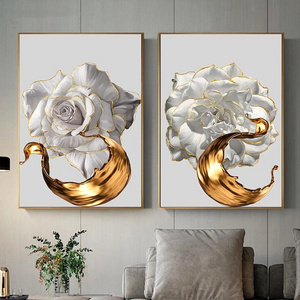 Custom white rose flower paintings  wall arts Crystal porcelain frame artwork wall painting other accessories for home decor