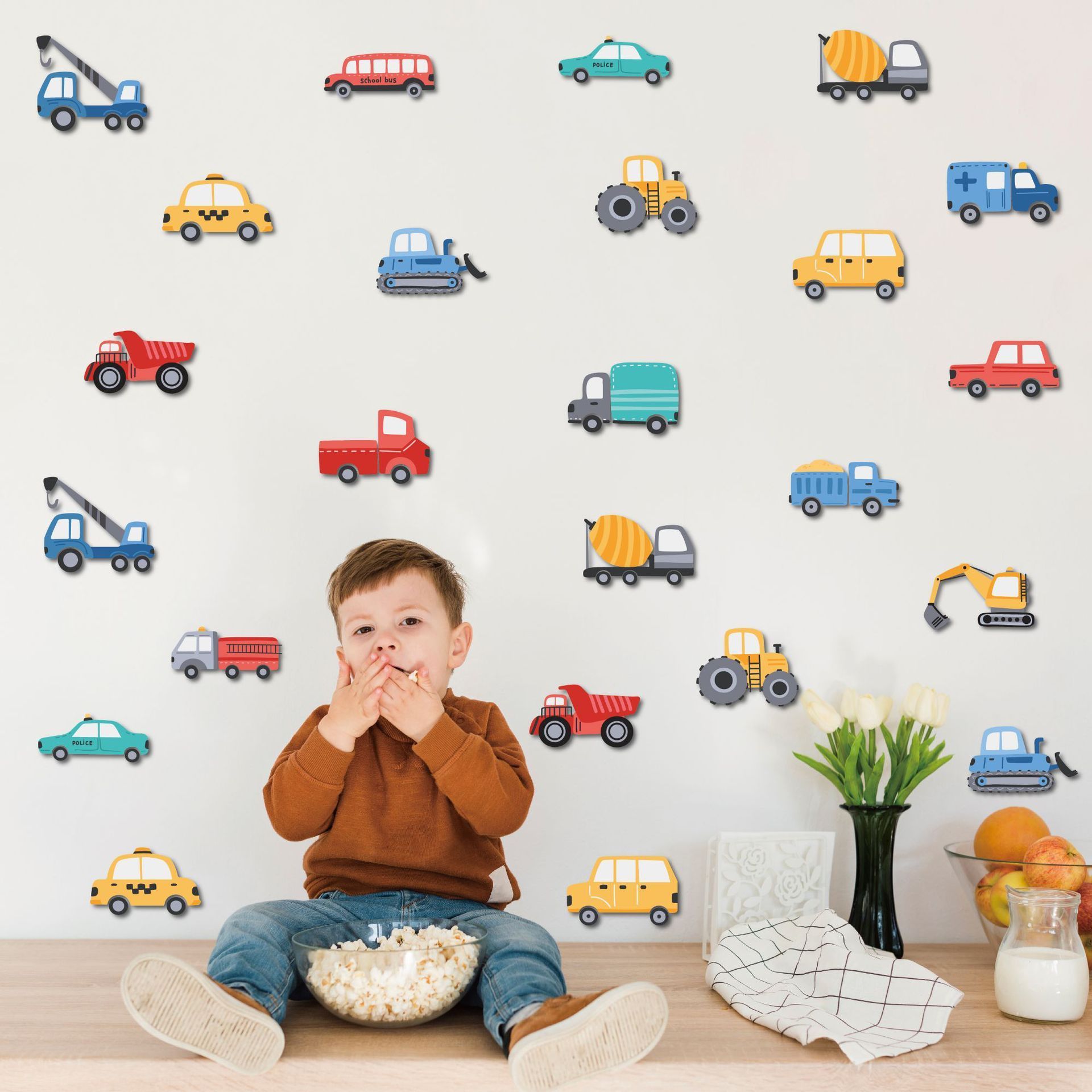 New Cartoon Car Wall Decal Transportation Vehicle Self adhesive Bedroom Boys Kindergarten Wall Decoration kids Room Wall Decor