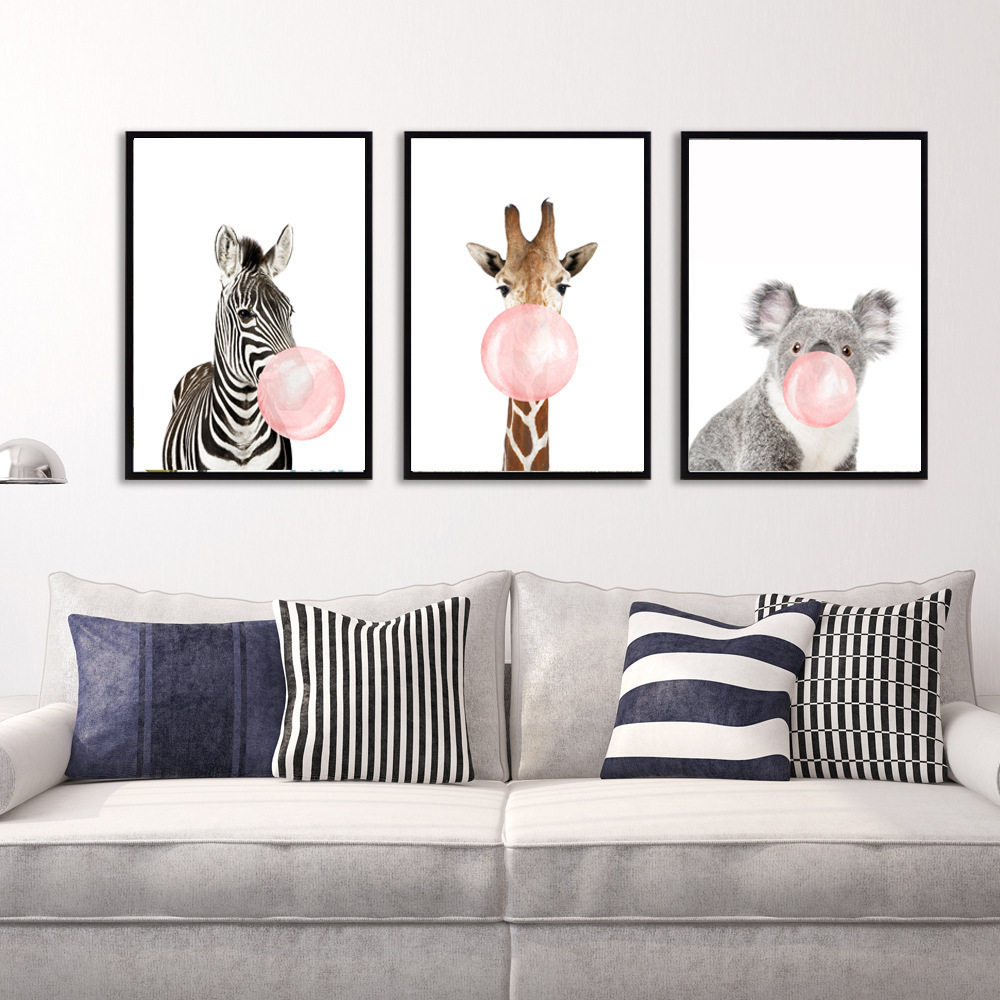 Koala giraffe blowing bubbles kids room  Home Decor Paintings Canvas Wall Art