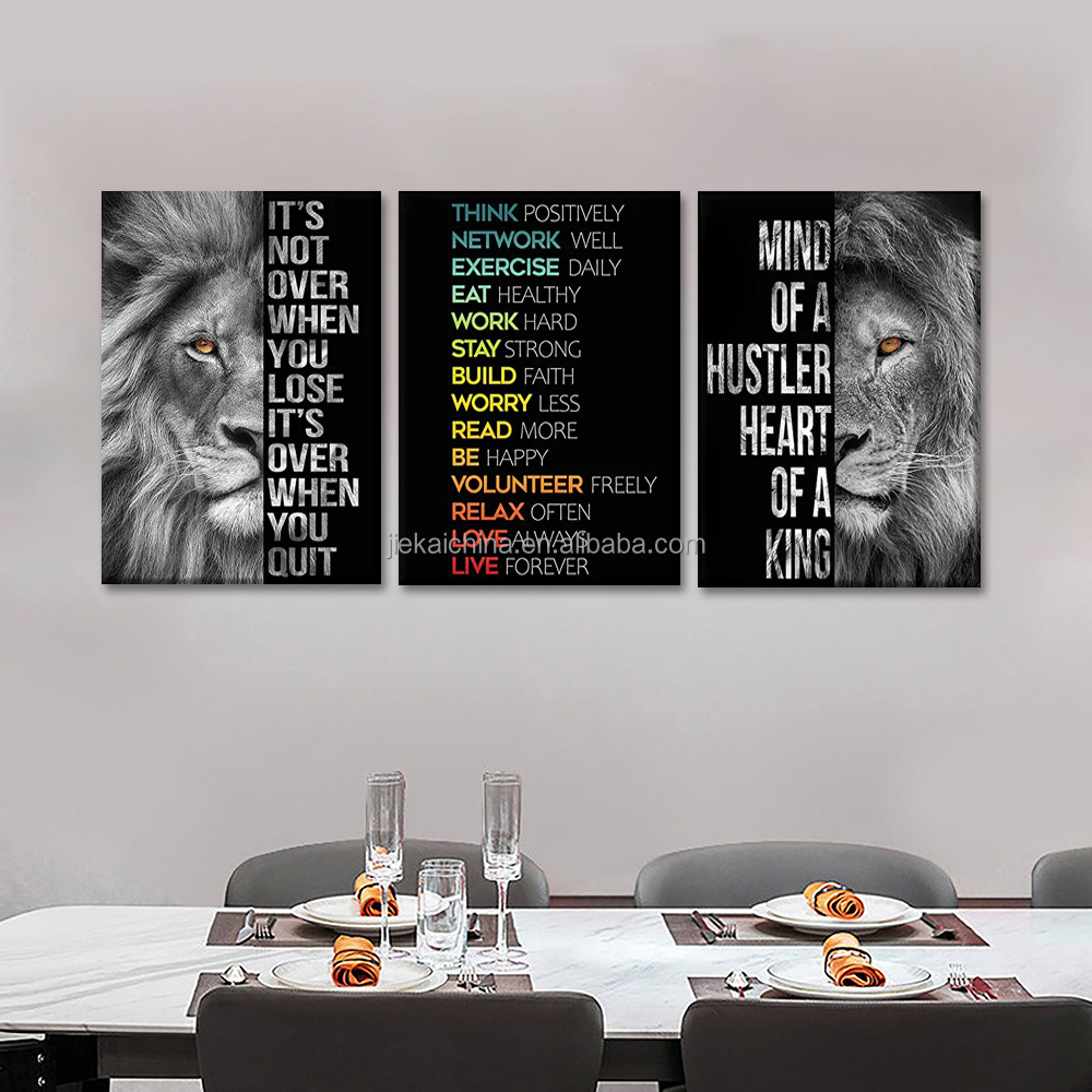 Inspirational Quotes Pictures Frame Picture Poster Lion Animal Print Wood Motivational Canvas Wall Art For Home Decor