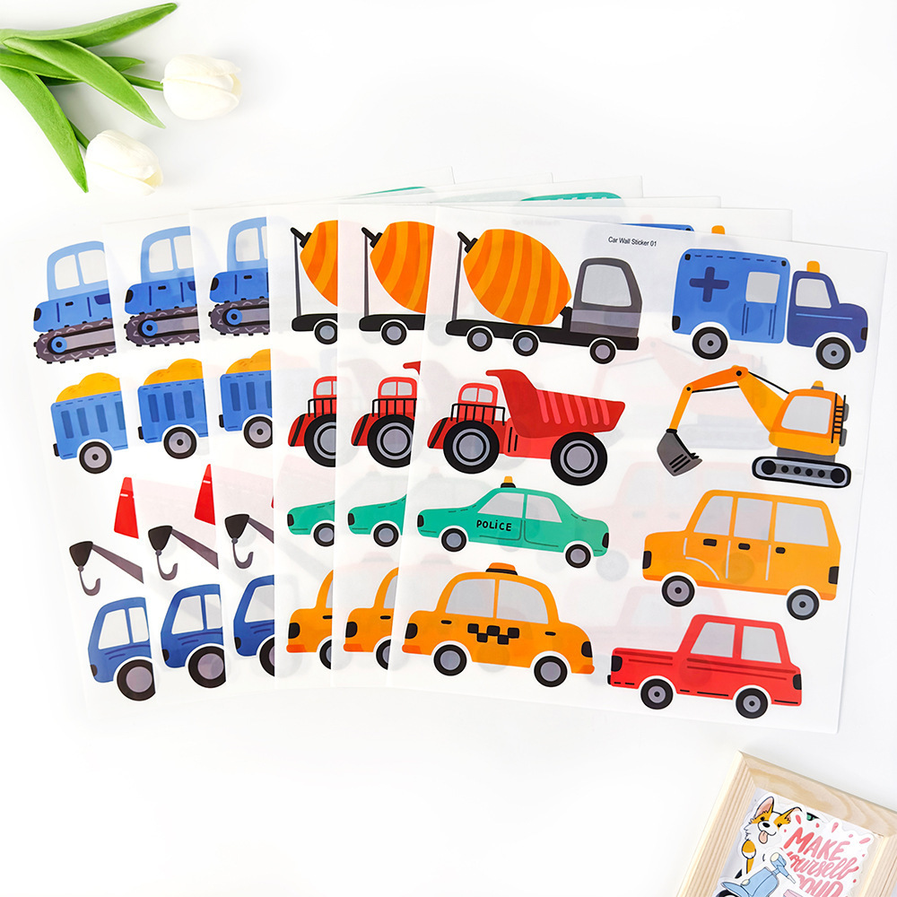 New Cartoon Car Wall Decal Transportation Vehicle Self adhesive Bedroom Boys Kindergarten Wall Decoration kids Room Wall Decor