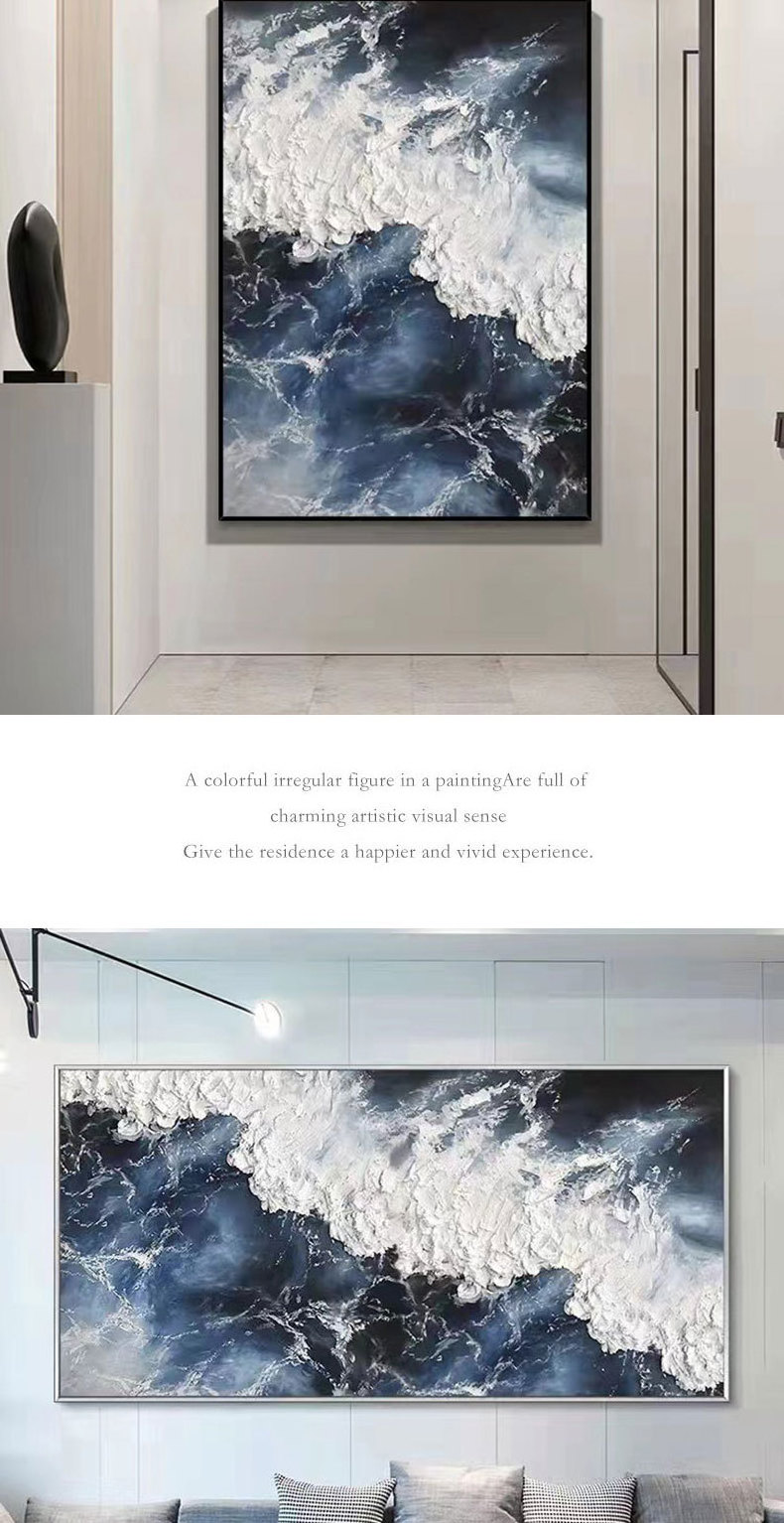 Hand painted texture  decorative abstract seascape oil painting  wall art for modern  Light luxury home office and hotel decor