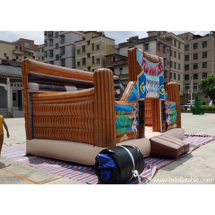 Commercial Wooden Barrel Inflatable Jump Castle , Inflatable Knight Bounce House