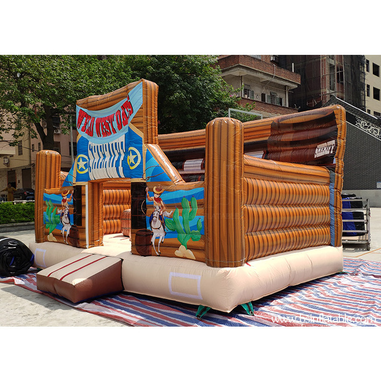 Commercial Wooden Barrel Inflatable Jump Castle , Inflatable Knight Bounce House