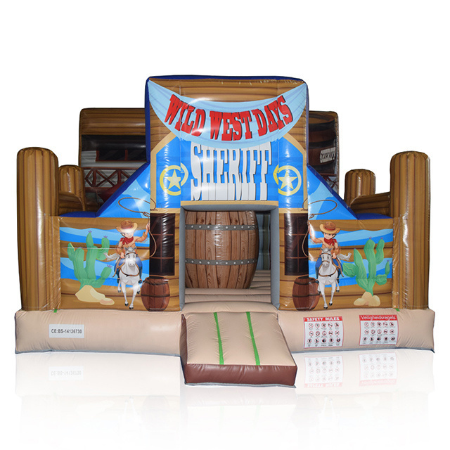 Commercial Wooden Barrel Inflatable Jump Castle , Inflatable Knight Bounce House