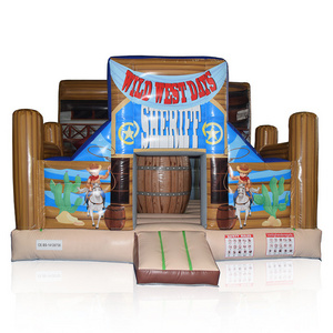 Commercial Wooden Barrel Inflatable Jump Castle , Inflatable Knight Bounce House