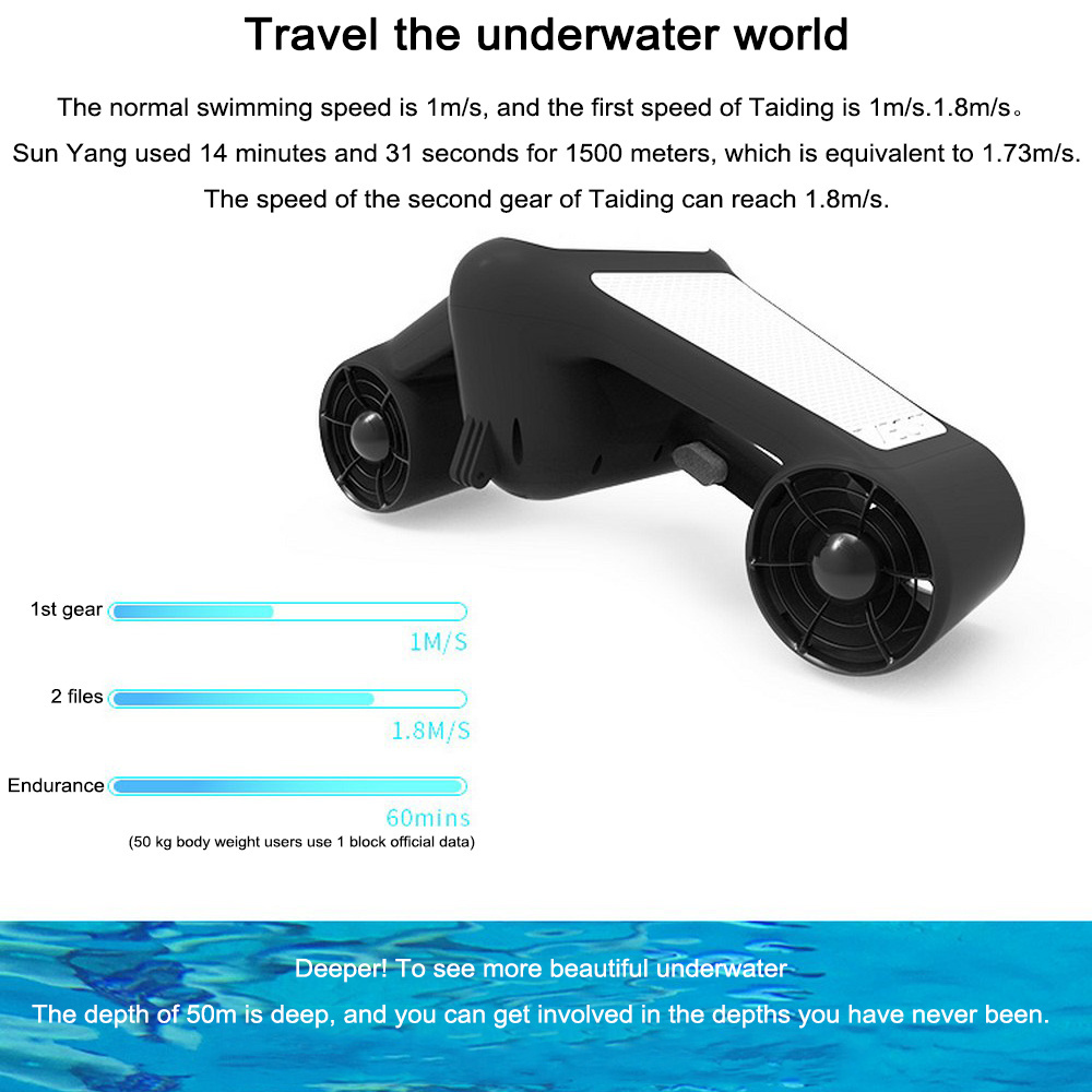 Electric Underwater Scooter Two-speed Waterproof Underwater Submersible Marine Propeller Diving Scooter Water Sports Scooter